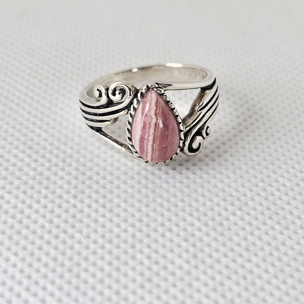 Genuine Rhodocrosite Sterling Silver Ring Size 7.5!